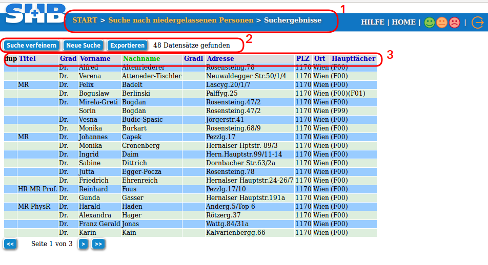Beispiel f&uuml;r eine Ergebnisliste