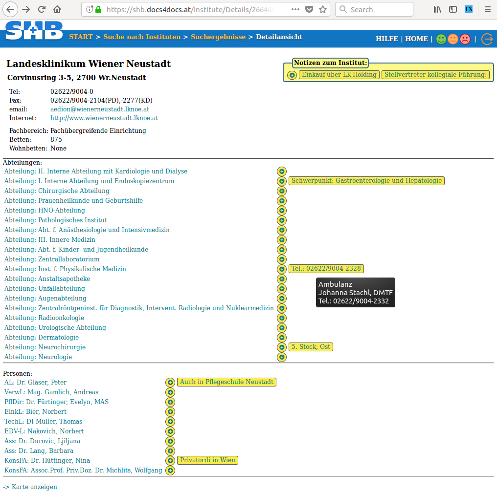 Notizen bei den Instituten
