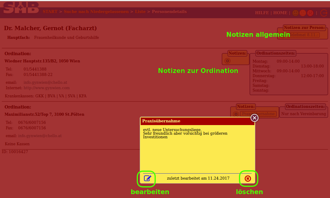 Notizen in der Detailansicht